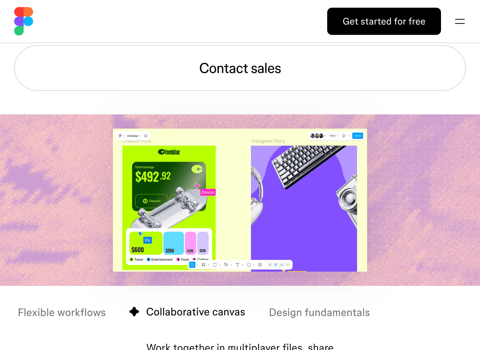 Figma collaborative canvas with frames and floating toolbar